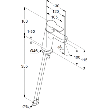 Смеситель KLUDI PURE&EASY 372920565 для раковины на одно отверстие однорычажный без донного клапана