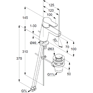 Смеситель KLUDI PURE&EASY 372860565 для раковины на одно отверстие однорычажный с донным клапаном