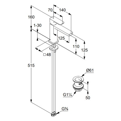 Смеситель KLUDI RENON 422880575 для раковины на одно отверстие однорычажный с донным клапаном