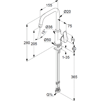 Смеситель KLUDI PURE&SOLID 340240575 для раковины на одно отверстие высокий