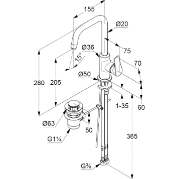 Смеситель KLUDI PURE&SOLID 340250575 для раковины на одно отверстие высокий