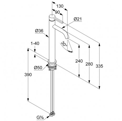 KLUDI NOVA FONTE Pura, однорычажный смеситель на умывальник 240, арт. 202980515