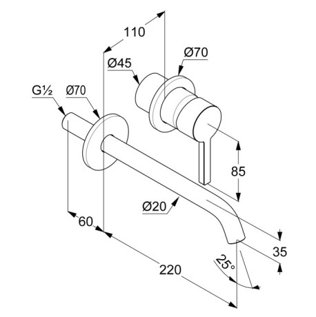 KLUDI NOVA FONTE Pura, настенный смеситель для умывальника, арт. 20245N015