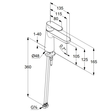 Смеситель KLUDI LOUVA 242820575 для раковины на одно отверстие однорычажный без донного клапана