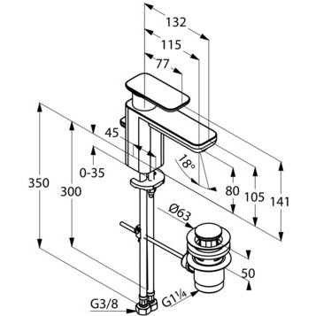 Смеситель KLUDI E2 490250575 для раковины на одно отверстие однорычажный с донным клапаном