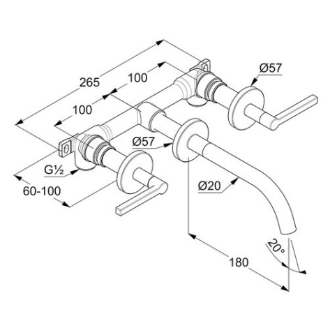 Смеситель KLUDI NOVA FONTE Puristic 20144N515 для раковины настенный встраиваемый со скрытой частью