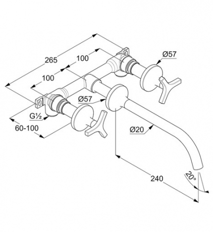 Смеситель KLUDI NOVA FONTE Déco 201460539 для раковины настенный встраиваемый со скрытой частью