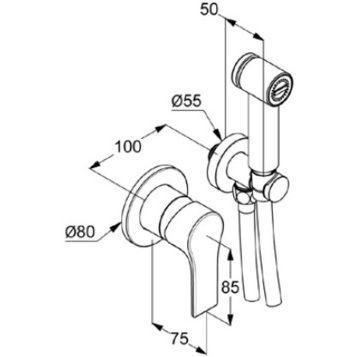 Гигиенический душ KLUDI ZENTA 489983965 со смесителем со встраиваемой частью