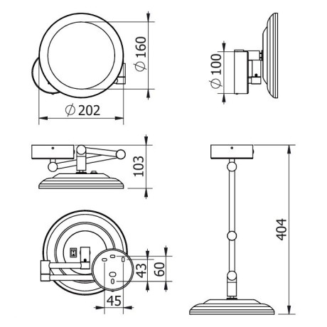 Зеркало косметическое KLUDI VELA R 58995N5W подвесное с подсветкой 3х кратное увеличение