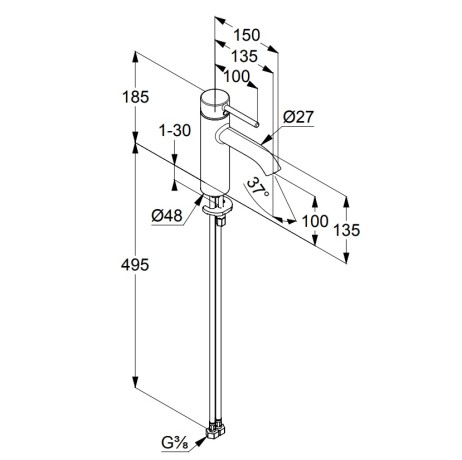 Смеситель KLUDI BOZZ 38282N076 для раковины на одно отверстие однорычажный без донного клапана