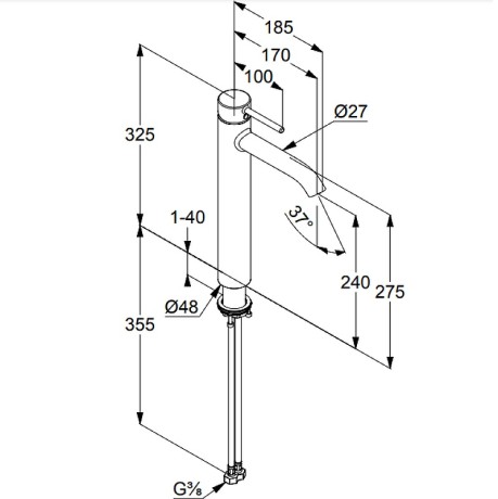 Смеситель KLUDI BOZZ 38286N076 для раковины на одно отверстие высокий