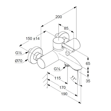 Смеситель KLUDI BOZZ 38691N076 для ванны с изливом с подключением шланга