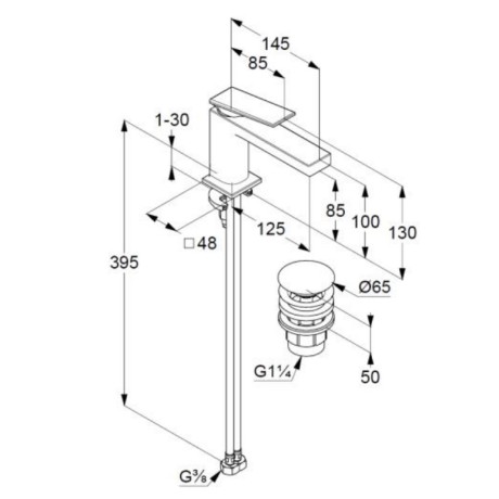 Смеситель KLUDI DECUS 542660575 для раковины на одно отверстие однорычажный с донным клапаном