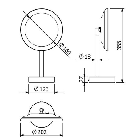 Зеркало косметическое KLUDI VELA R 58995N2F настольное с подсветкой 3х кратное увеличение
