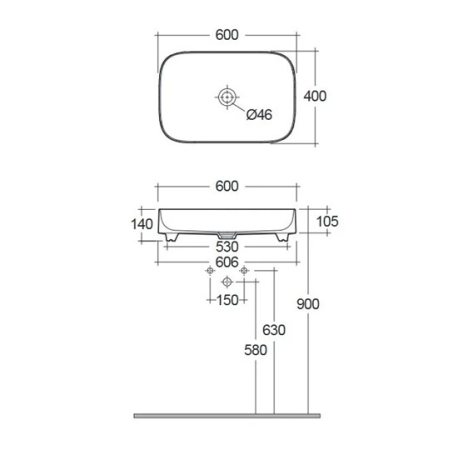 Раковина KLUDI RESA S 58CW4043 накладная без перелива цвет белый