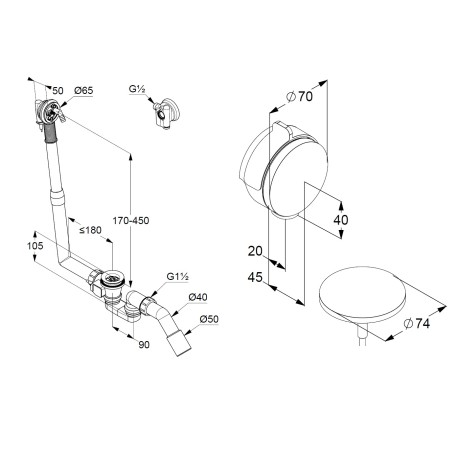 KLUDI ROTEXA MULTI Слив-перелив с наливом 71826N1+2131500-00