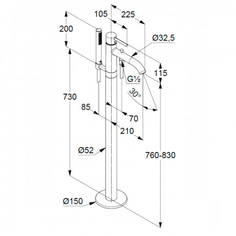 Смеситель KLUDI BOZZ 385900576 для ванны напольный