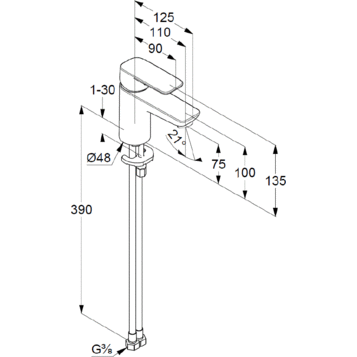 Смеситель KLUDI PURE&STYLE 400280575 для раковины на одно отверстие однорычажный без донного клапана