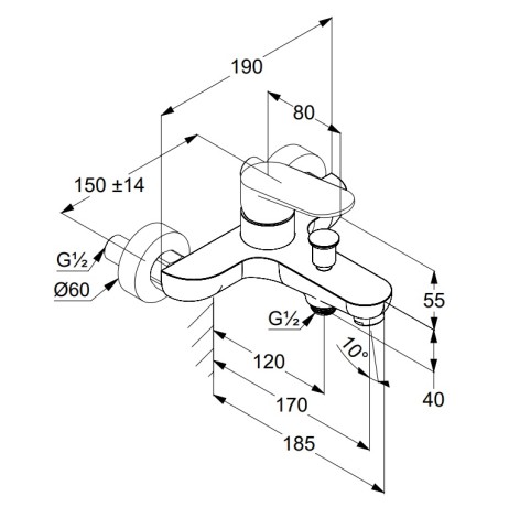 Смеситель KLUDI X1 326910575 для ванны с изливом с подключением шланга
