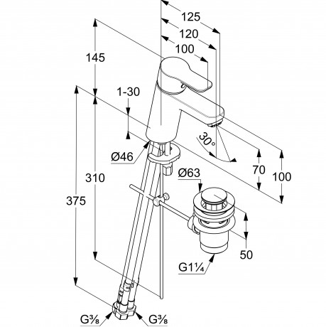 Смеситель KLUDI PURE&EASY 372760565 для раковины на одно отверстие однорычажный с донным клапаном для безнапорных водонагревателей