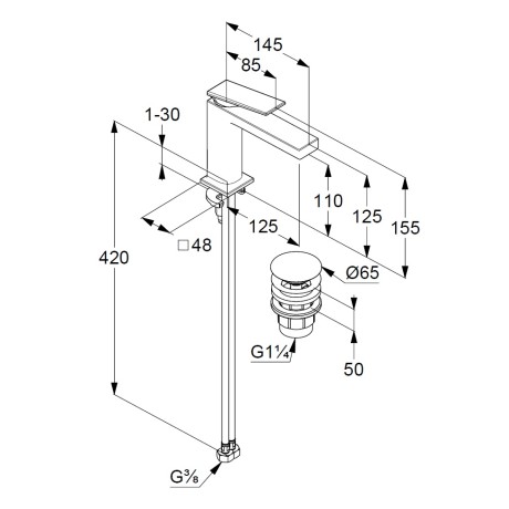 Смеситель KLUDI DECUS 54289N575 для раковины на одно отверстие однорычажный с донным клапаном