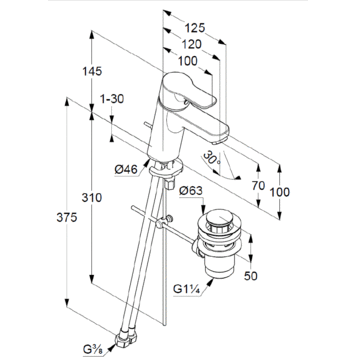 Смеситель KLUDI PURE&EASY 373820565 для раковины на одно отверстие однорычажный с донным клапаном